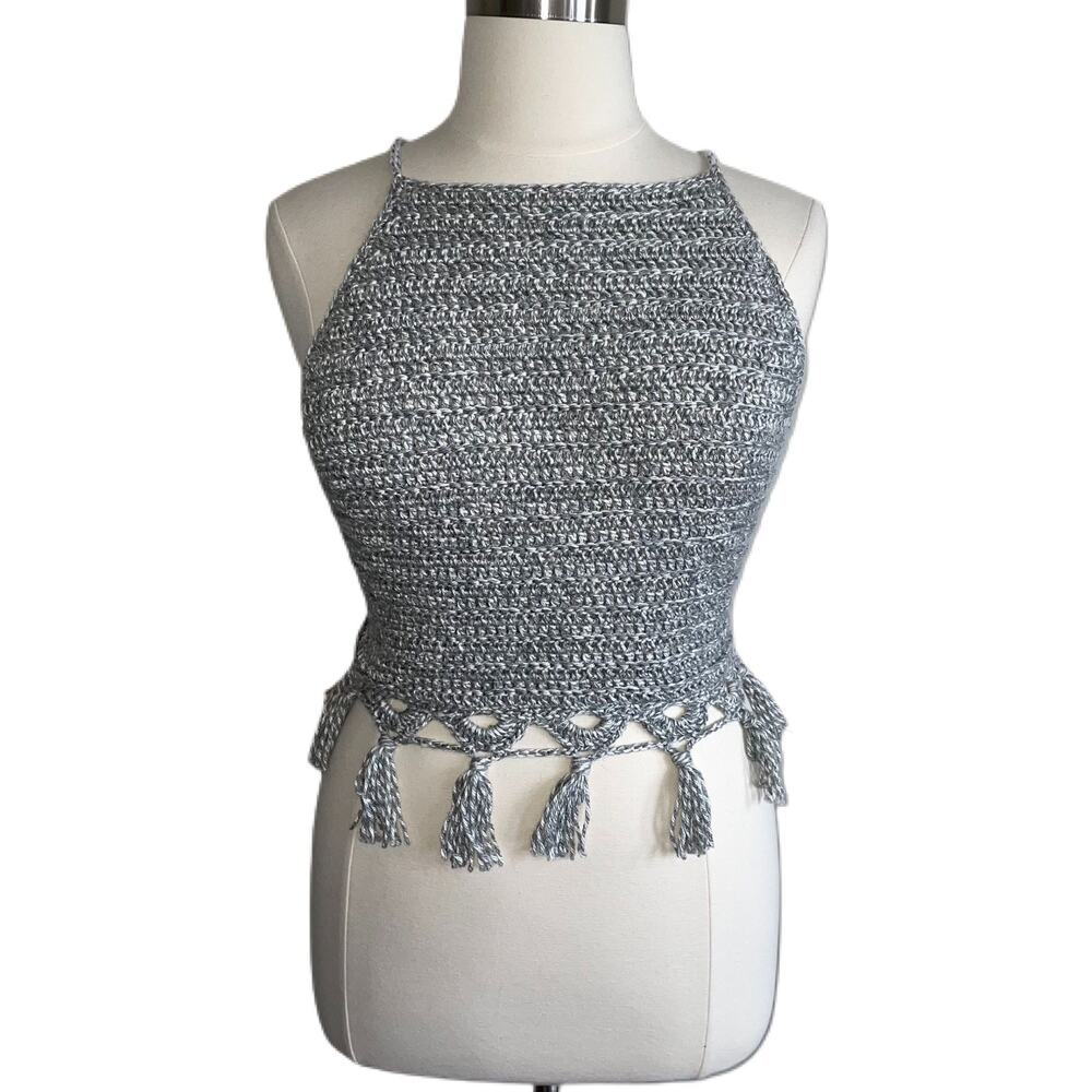 Handmade Crochet Sage Halter Crop Top Large
